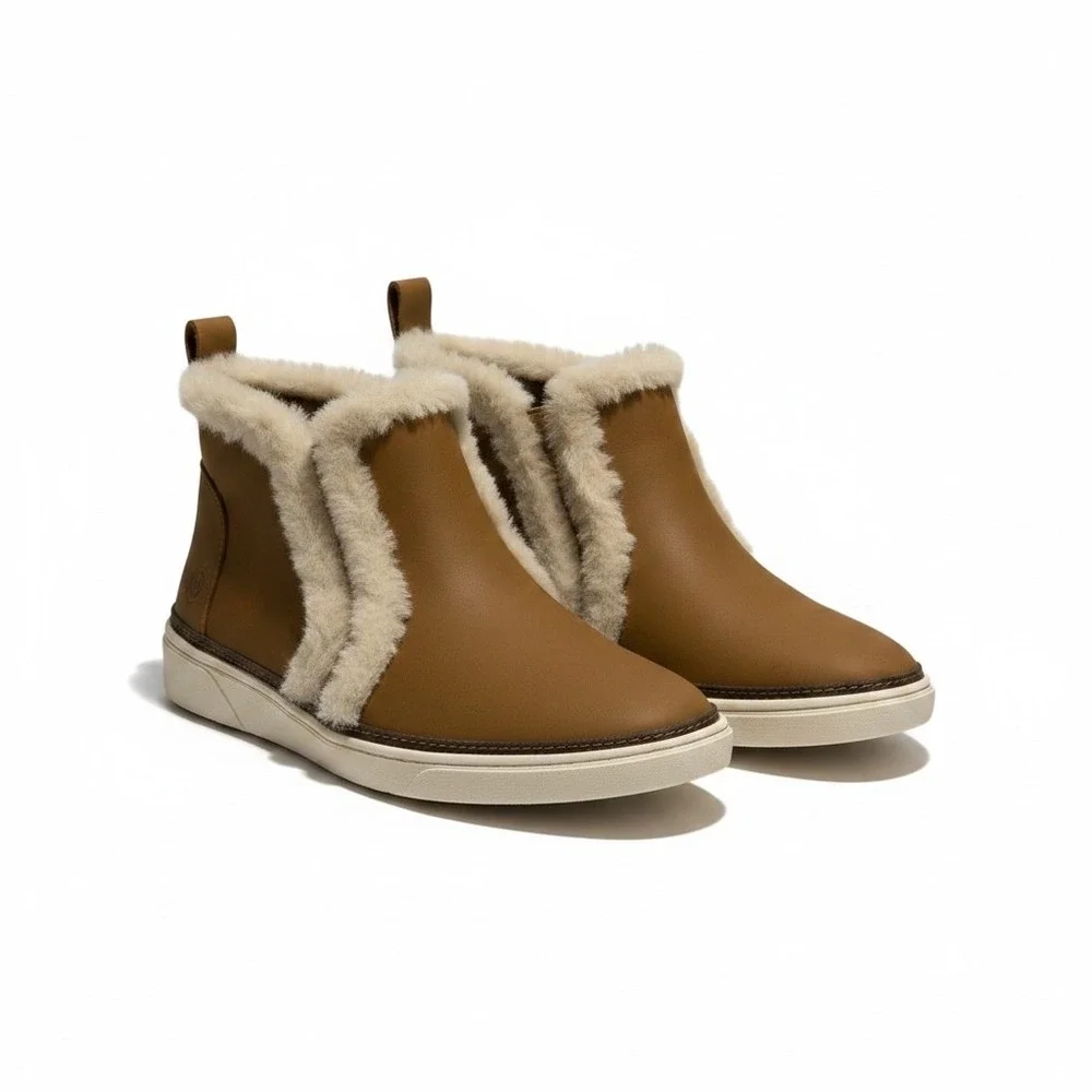 TOMS Women Brown Faux Shearling Trim Ankle Boots Slip On Sneaker Bootie 10018928